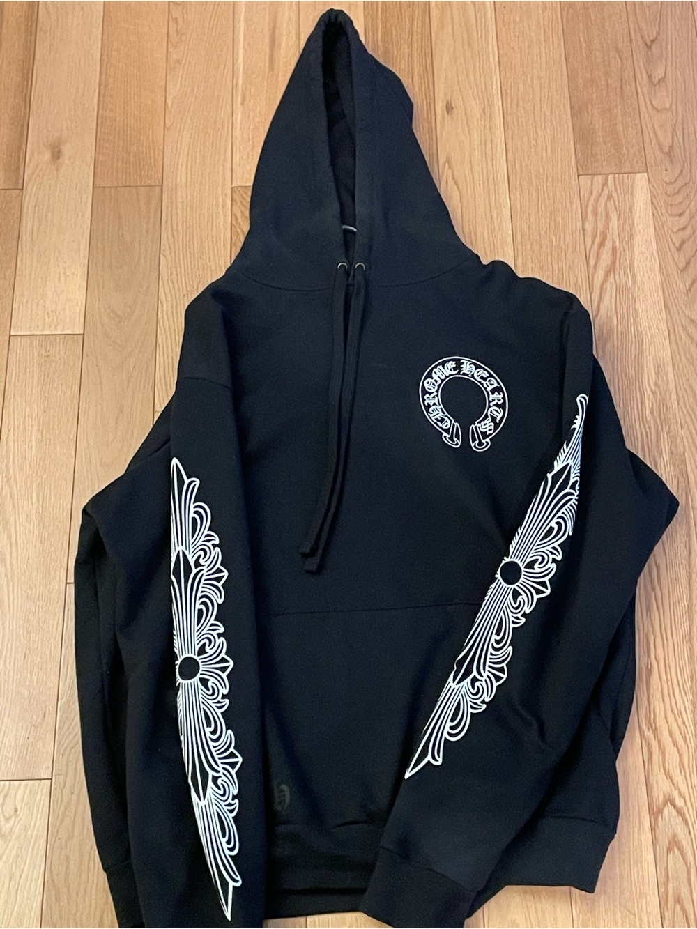 Chrome Hearts Black Hooded Sweater with White Sleeve Graphics
